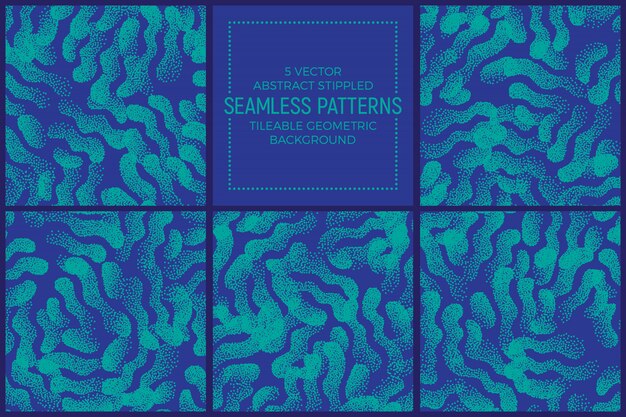 Bleu et Turquoise Résumé Stippled Seamless Patterns Vector Set