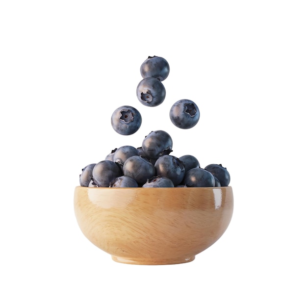 Des bleuets frais tombent dans un bol en bois