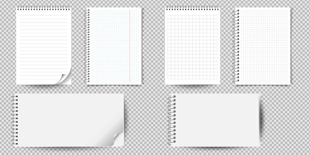 Vecteur bloc-notes ou bloc-notes réaliste avec classeur isolé. bloc-notes ou agenda avec des modèles de page en papier ligné et quadrillé.