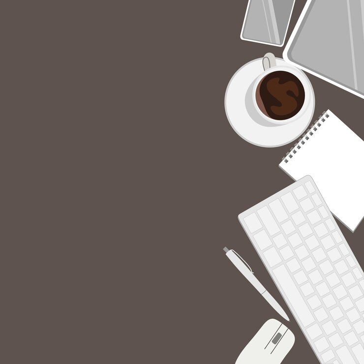Vecteur bloc-notes de café de clavier de téléphone de tablette de lieu de travail concept minimaliste