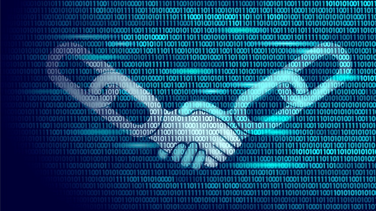 Vecteur blockchain technologie accord poignée de main concept entreprise low poly,