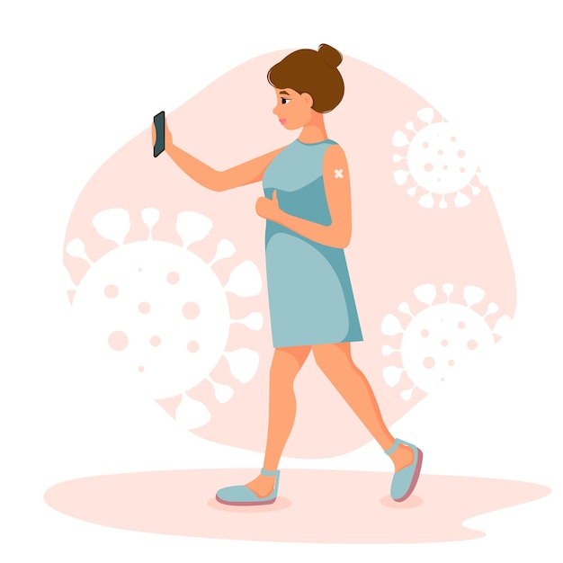 Une Blogueuse Covid19 Vaccinée Fait Un Selfie Au Téléphone Jolie Jeune Fille Faisant Des Photos Et Des Vidéos