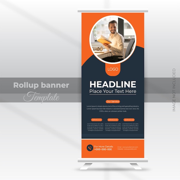 Vecteur blue business roll up banner standee template design