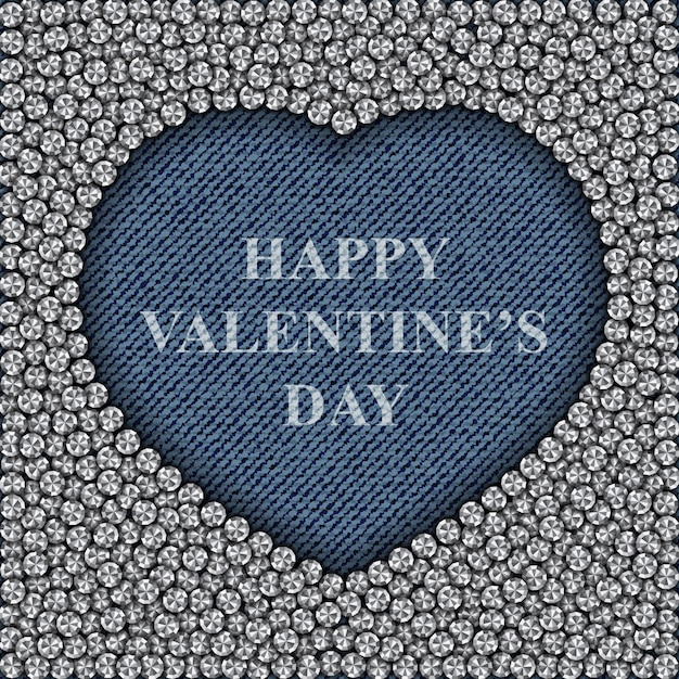 Blue jeans coeur avec diamants et lettrage Happy Valentines