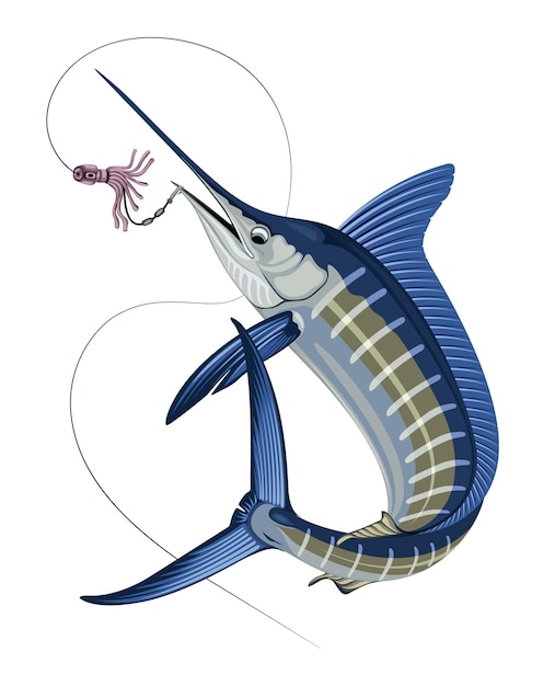 Vecteur blue marlin grève poisson mer nourriture animal illustration vectorielle