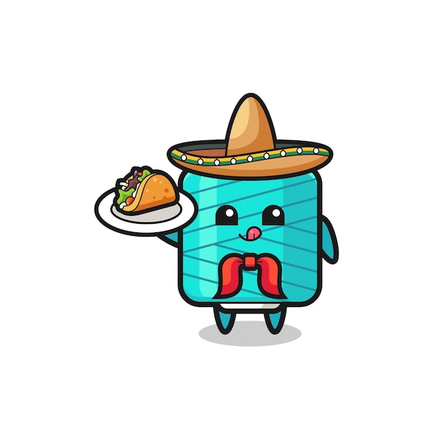 Bobine De Fil Mascotte De Chef Mexicain Tenant Un Dessin Mignon De Taco