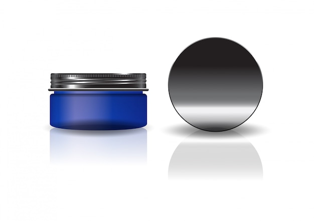 Bocal Rond Cosmétique Bleu Blanc Avec Couvercle Noir.