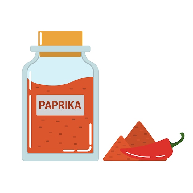 Vecteur bocal en verre aux épices paprika, poivron rouge et piment.