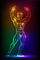 Bodybuilder muscle homme fitness posant illustration avec la silhouette néon de la figure de l'homme