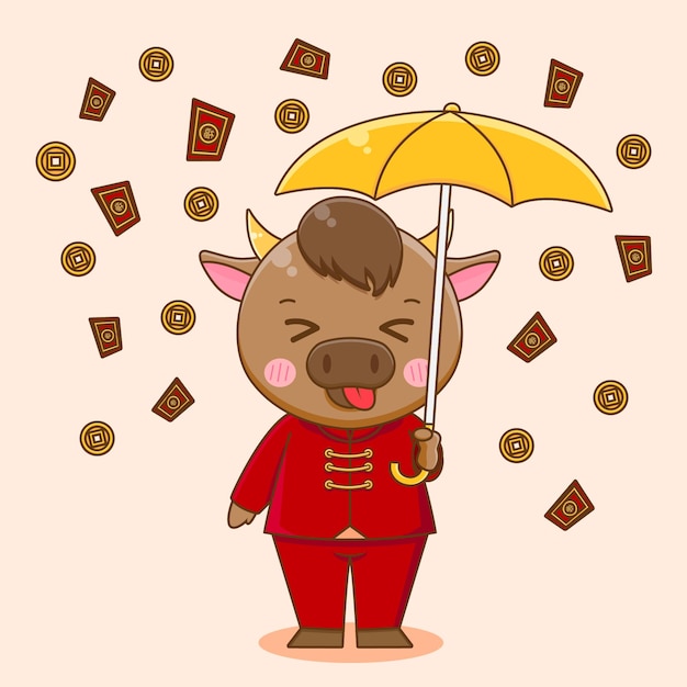 Bœuf Mignon Avec Parapluie Plu Des Pièces Et Angpao Joyeux Nouvel An Chinois