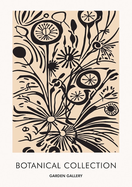 Boho Botanical Linogravure Art Découpe Fleurs