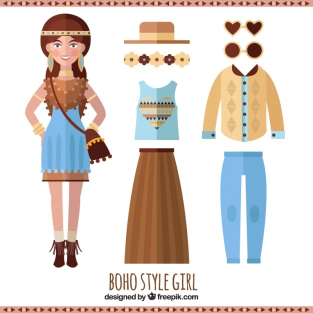 Vecteur boho fille de style dans le design plat