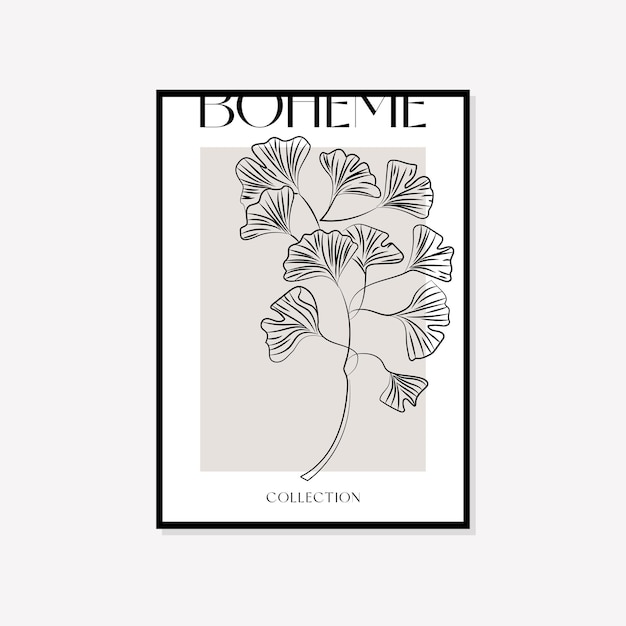 Boho Minimal Illustration Vector Wall Art Boho Poster Design