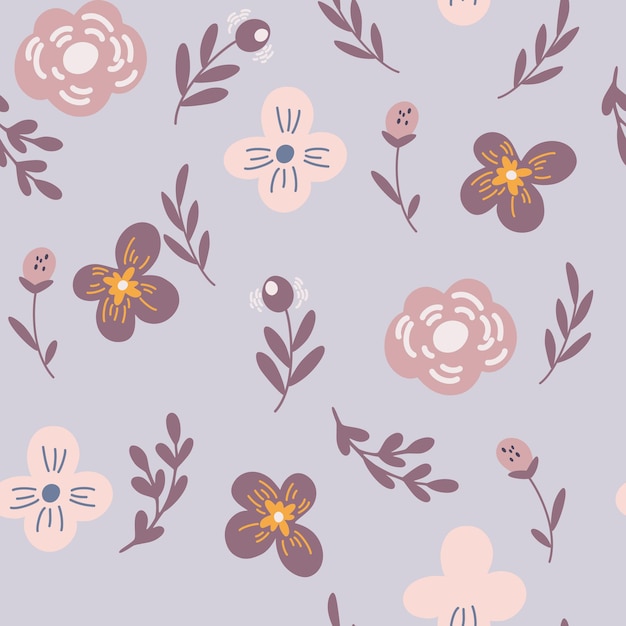 Boho Motif Floral Sans Couture. éléments Floraux Aux Couleurs Pastel. Parfait Pour Le Textile, Le Papier Peint Ou La Conception D'impression. Illustration Vectorielle De Dessin à La Main.