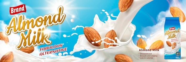 Vecteur boisson alternative avec éclaboussures de lait et d'amandes