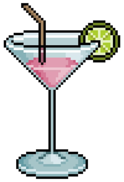 Boisson Cocktail Pixel Art En Verre Avec Icône Vectorielle Paille Et Citron Pour Jeu 8 Bits Sur Fond Blanc