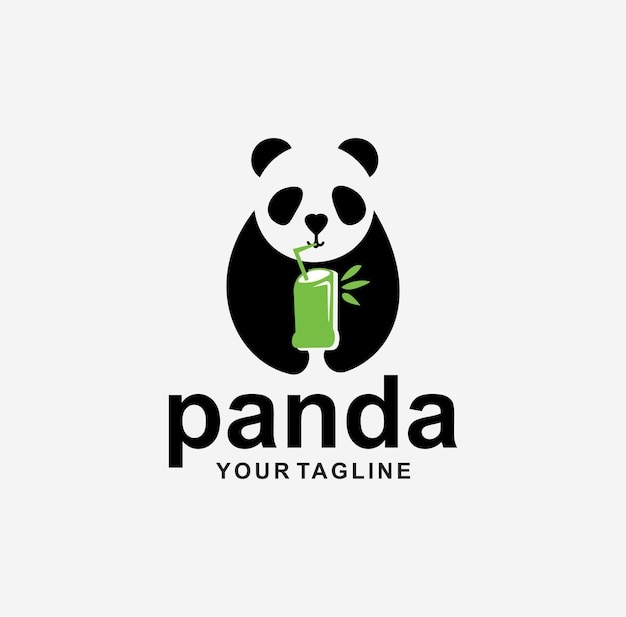 Boisson De Panda Mignon Dans L'icône Du Logo En Bambou