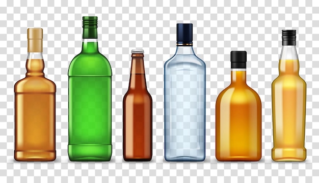 Vecteur boissons alcoolisées en bouteilles isolées bonne humeur