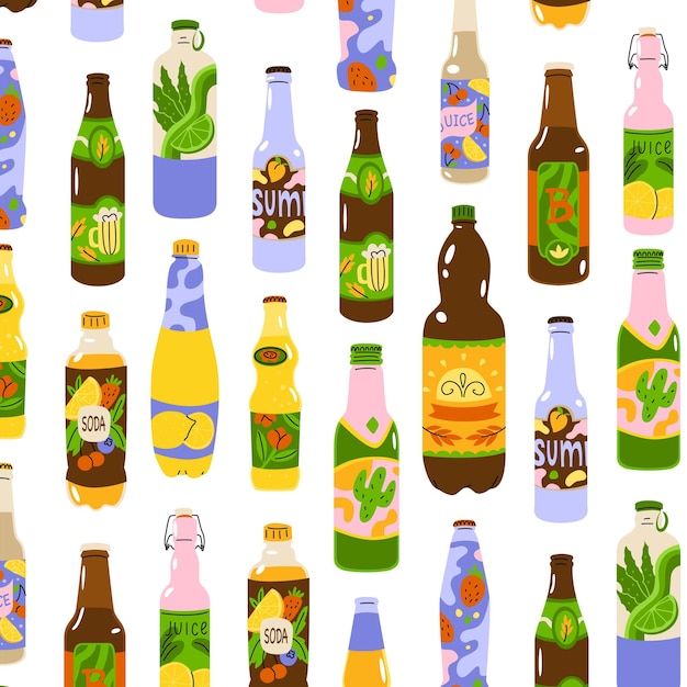 Boissons en bouteille à motifs sans fin Boissons de jus d'eau gazeuse Boissons rafraîchissantes pour une fête