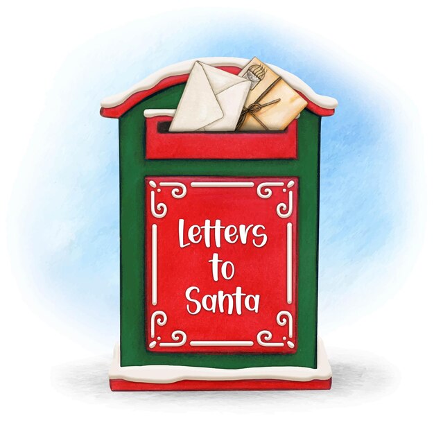 Vecteur boîte aux lettres de noël dessinée à la main à l'aquarelle