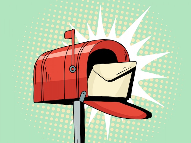 Vecteur boîte aux lettres rouge dessin animé pop art envoyer une lettre