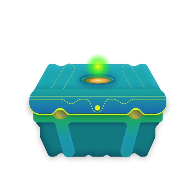 Vecteur une boîte bleue avec un couvercle vert et une lumière verte dessus.