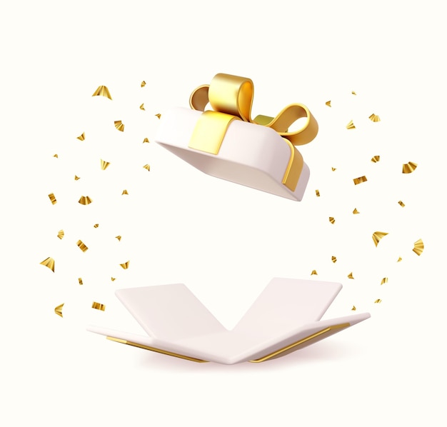 Boîte Cadeau 3d Surprise Ouverte Avec Confetti Tombant Boîte Cadeau Comme Concept De Prix Noël Et Nouvelle Année Surprise Boîte Cadeau Pour Anniversaire Rendu 3d Illustration Vectorielle