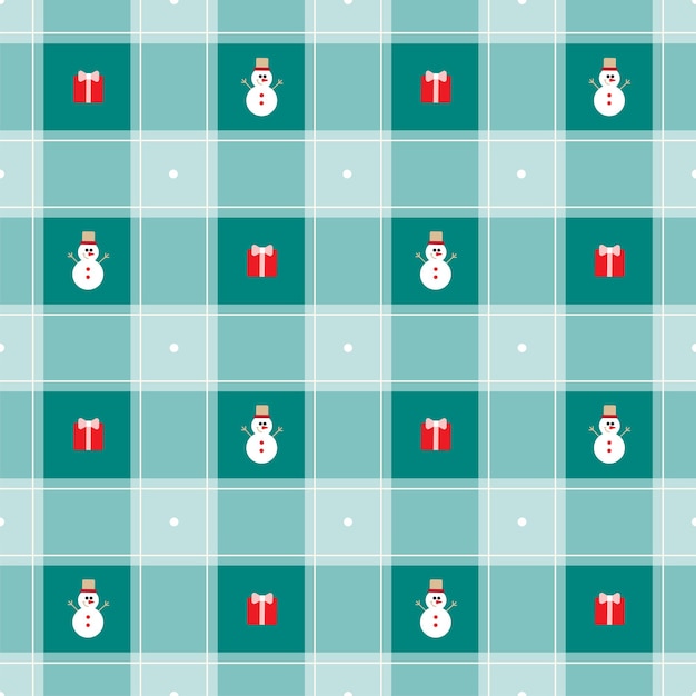 Boîte-cadeau de bonhomme de neige joyeux Noël minimal mignon motif vichy à carreaux vert modifiable