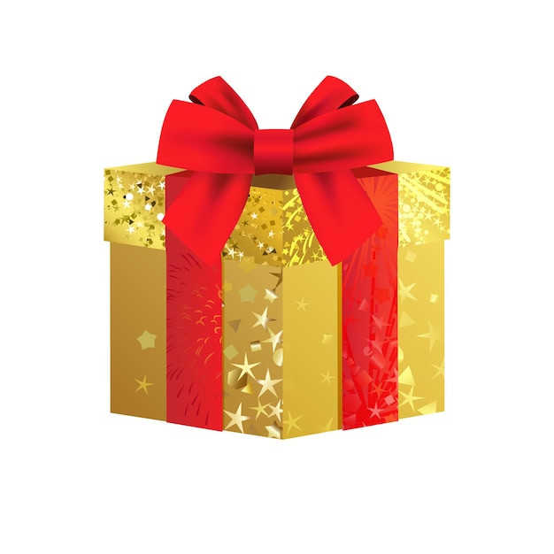 Boîte cadeau brillante créative avec design 3D à l'arc rouge Décoration de vacances Concept de carte de vœux
