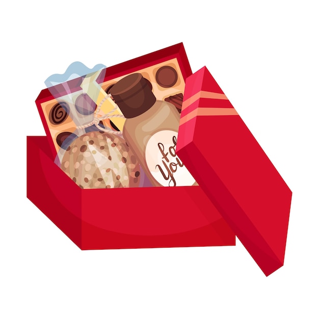 Vecteur boîte cadeau en carton avec boîte de bonbons au chocolat et de biscuits illustration vectorielle