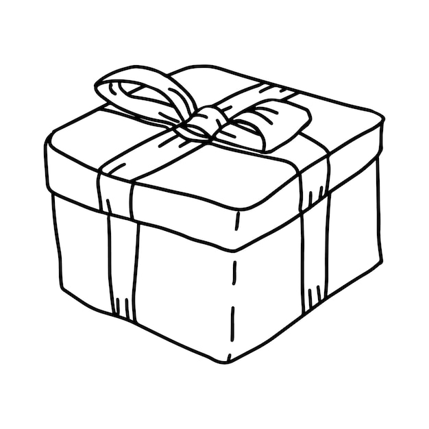 Boîte-cadeau Doodle Noir Et Blanc. Décrire Le Paquet De Dessin Animé Avec L'arc Présent. Livraison Saint Valentin