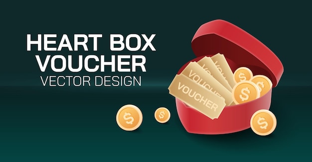 Une boîte cadeau en forme de cœur s'ouvre et à l'intérieur il y a un code de réduction et une pièce.