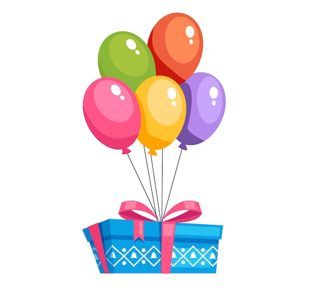 Boîte à cadeaux accrochée à des ballons concept de fête du ciel illustration de design graphique plat