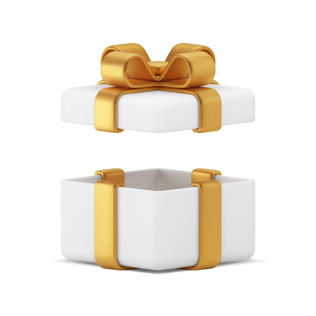 Boîte à cadeaux blanche ruban d'or bon anniversaire félicitations de fête félicitations icône 3D vecteur réaliste