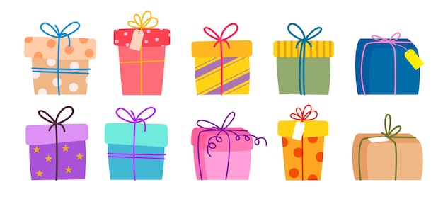 Boîte à cadeaux éléments colorés jeu de clipart dessin de boîte de cadeau d'anniversaire clip art pour la surprise de vacances