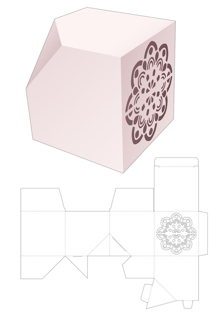 Boîte Carrée Chanfreinée Avec Gabarit De Découpe Mandala Au Pochoir