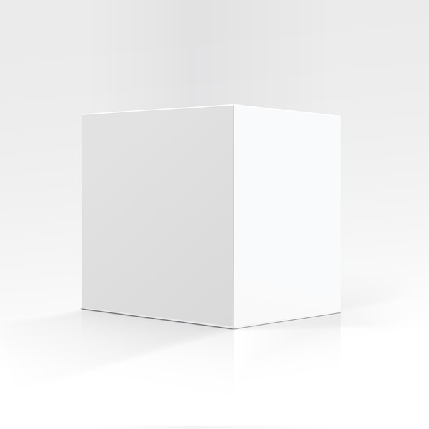 Boîte en carton carré blanc en perspective isolé