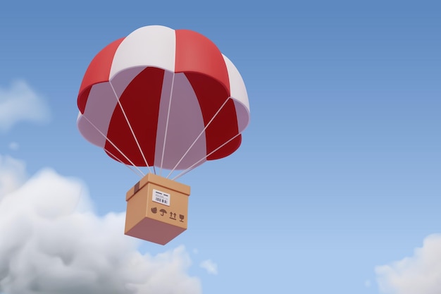 Boîte En Carton De Colis Marron Avec Service De Livraison En Ligne De Parachute Ou Expédition Et Concept Logistique Global Expédition De Fret Rapide Et Rapide