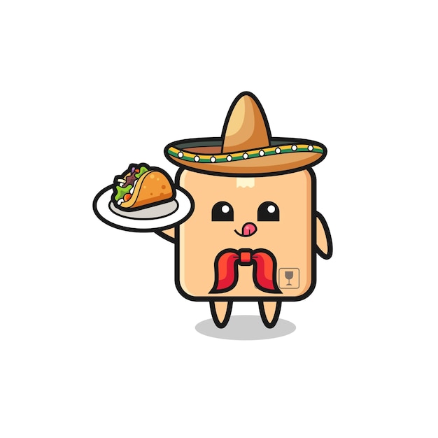 Boîte En Carton Mascotte De Chef Mexicain Tenant Un Taco