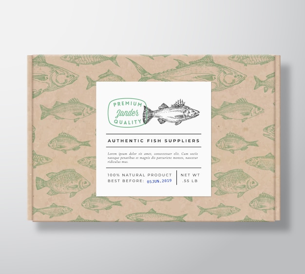 Boîte En Carton Réaliste De Motif De Poisson Avec Bannière