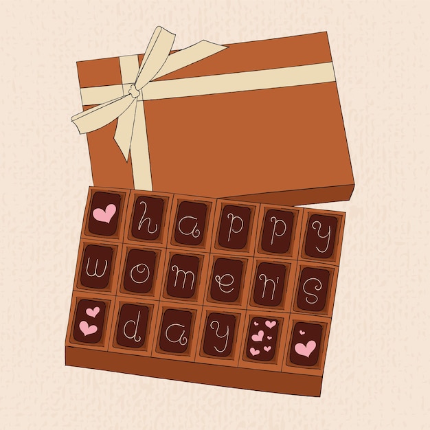 Vecteur boîte de chocolat isolé affiche de la journée des femmes heureuses