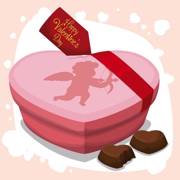 Vecteur boîte coeur rose et chocolats en forme de coeur à offrir pour la saint valentin