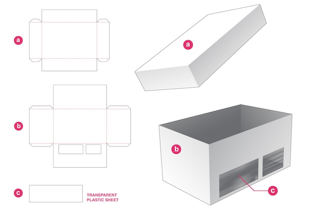 Boîte Avec Couvercle Et Fenêtre Avec Gabarit De Découpe En Feuille De Plastique Transparent