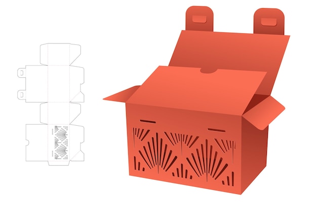 Boîte D'emballage à 2 Points Rabattables Et Verrouillés Avec Modèle De Découpe à Motif Rayé Au Pochoir Et Maquette 3d