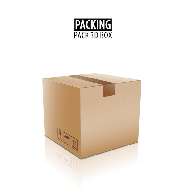 Boîte d'emballage de livraison carton fermé brun avec des signes fragiles isolés.