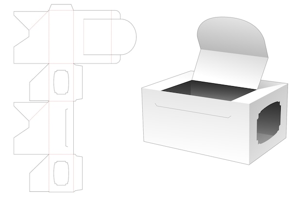 Boîte D'emballage Ouverte En Carton Avec Modèle De Découpe De Fenêtre Latérale