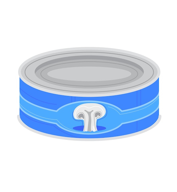 Vecteur boîte d'étain bleue avec une icône de champignon sur l'étiquette concept de produit alimentaire en conserve réaliste aliments conservés