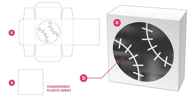 Boîte Avec Fenêtre De Balle De Baseball Et Gabarit Découpé En Feuille De Plastique