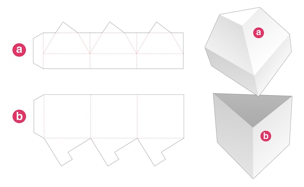 Boîte de forme triangulaire avec couvercle de forme triangulaire gabarit découpé