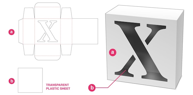 Boîte avec gabarit découpé au pochoir pour fenêtre alphabet X